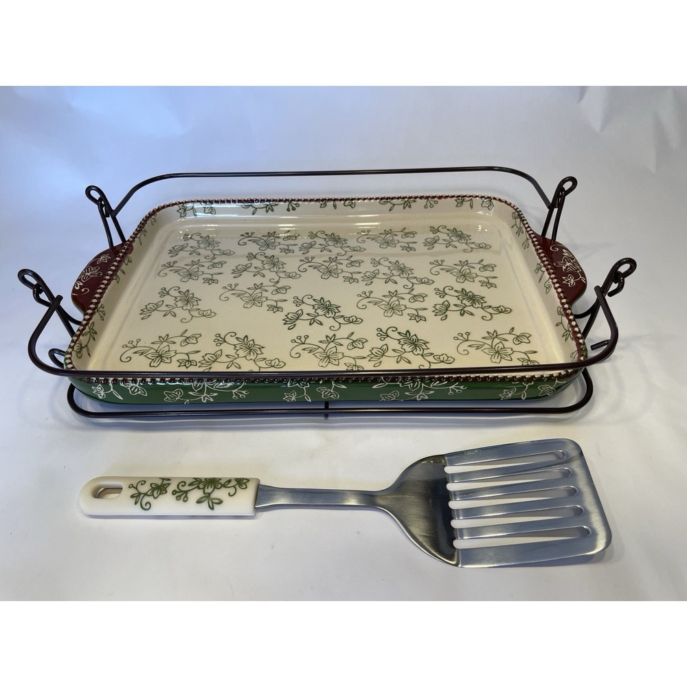 Temp-tations Ovenware by Tara Blue Tray & Wire Carry Rack & Matching Spatula